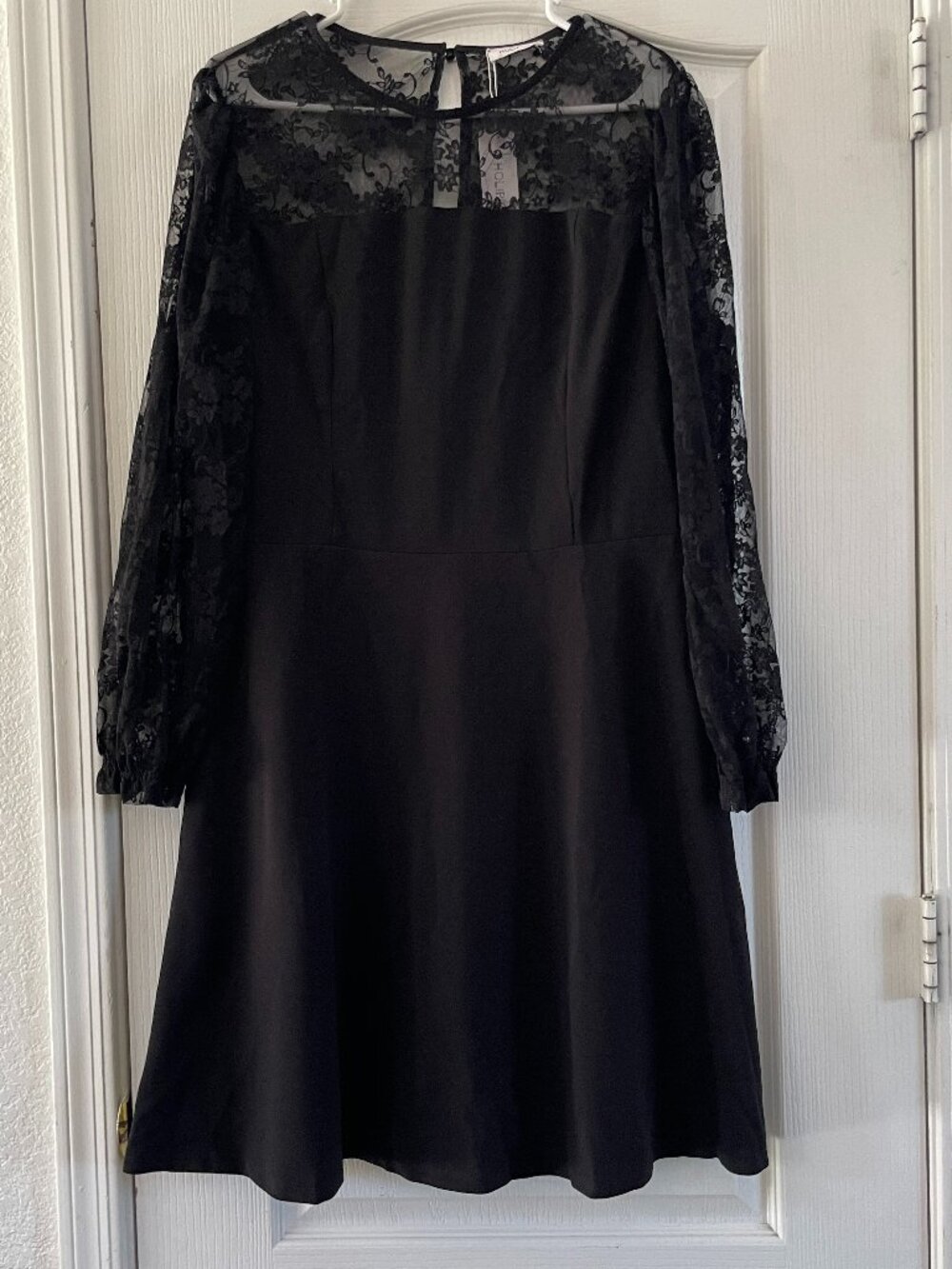 NWT Black Lace Sleeve Dress 2X Sheer Mesh Yoke A-Line Elegant Cocktail Party